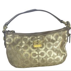 Coach Mia Signature Khaki Gold Lurex Top-Handle Pouch Purse 44594 RARE